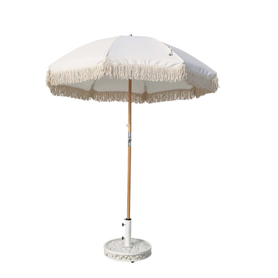 De openlucht 2M Wood Pole Fiberglass Paraplu van de Ribben Rechte Zon met Leeswijzer