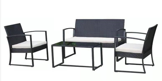Tuinstaal Plastic Rieten Sofa Coffe Table Set For 4 Persoon